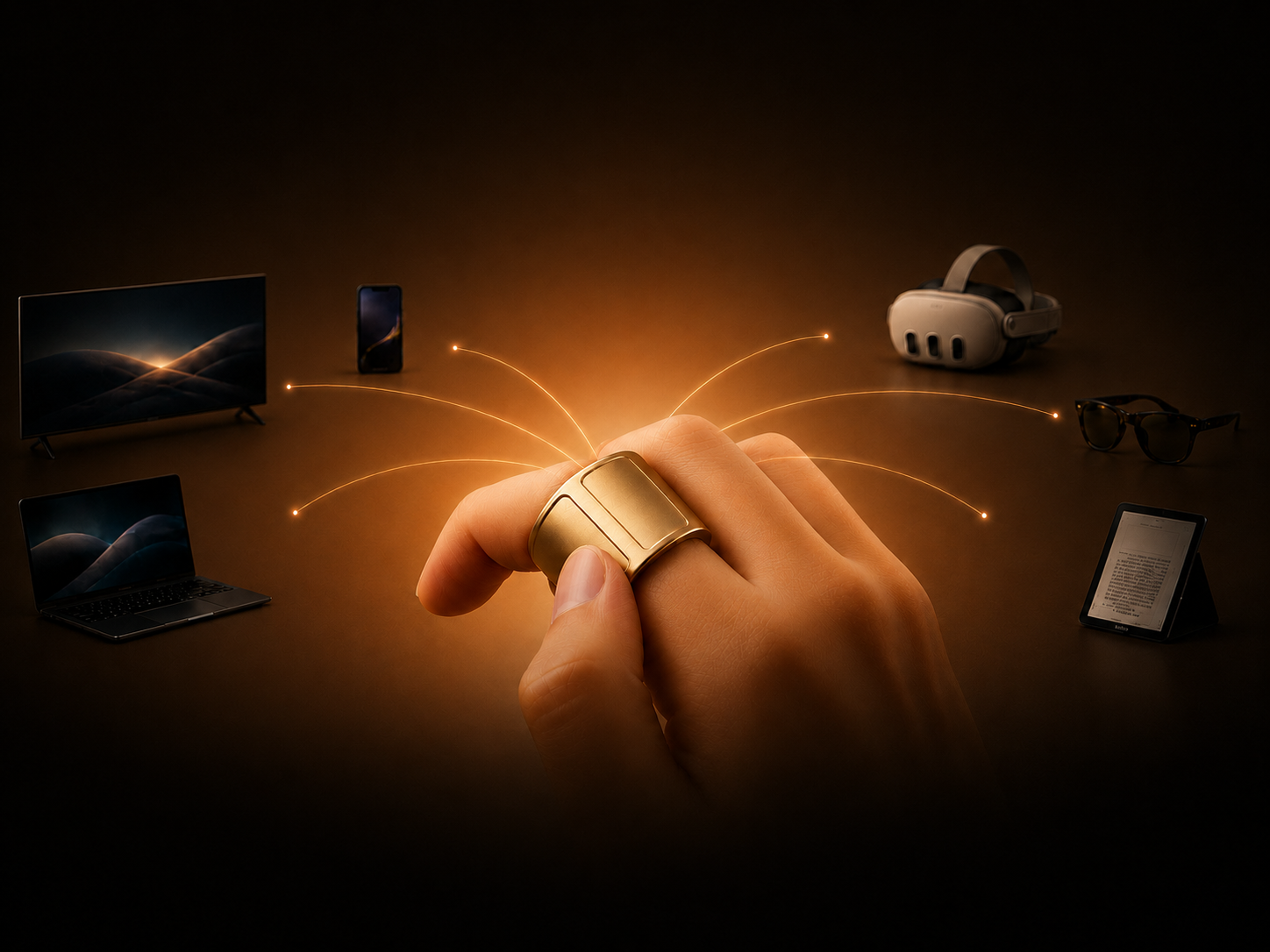 Prolo Ring worn on the index finger controlling digital devices