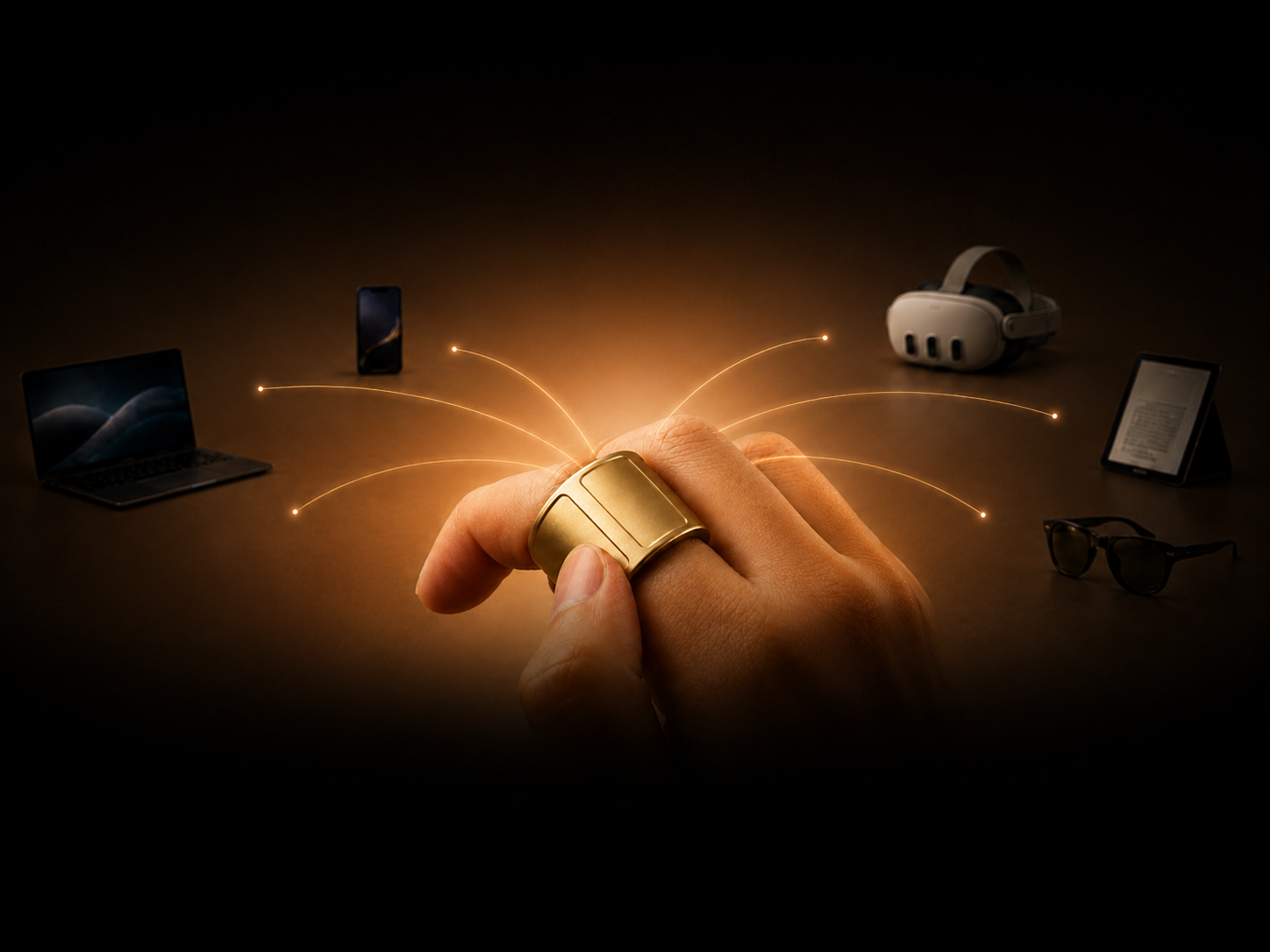 Prolo Ring worn on the index finger controlling digital devices